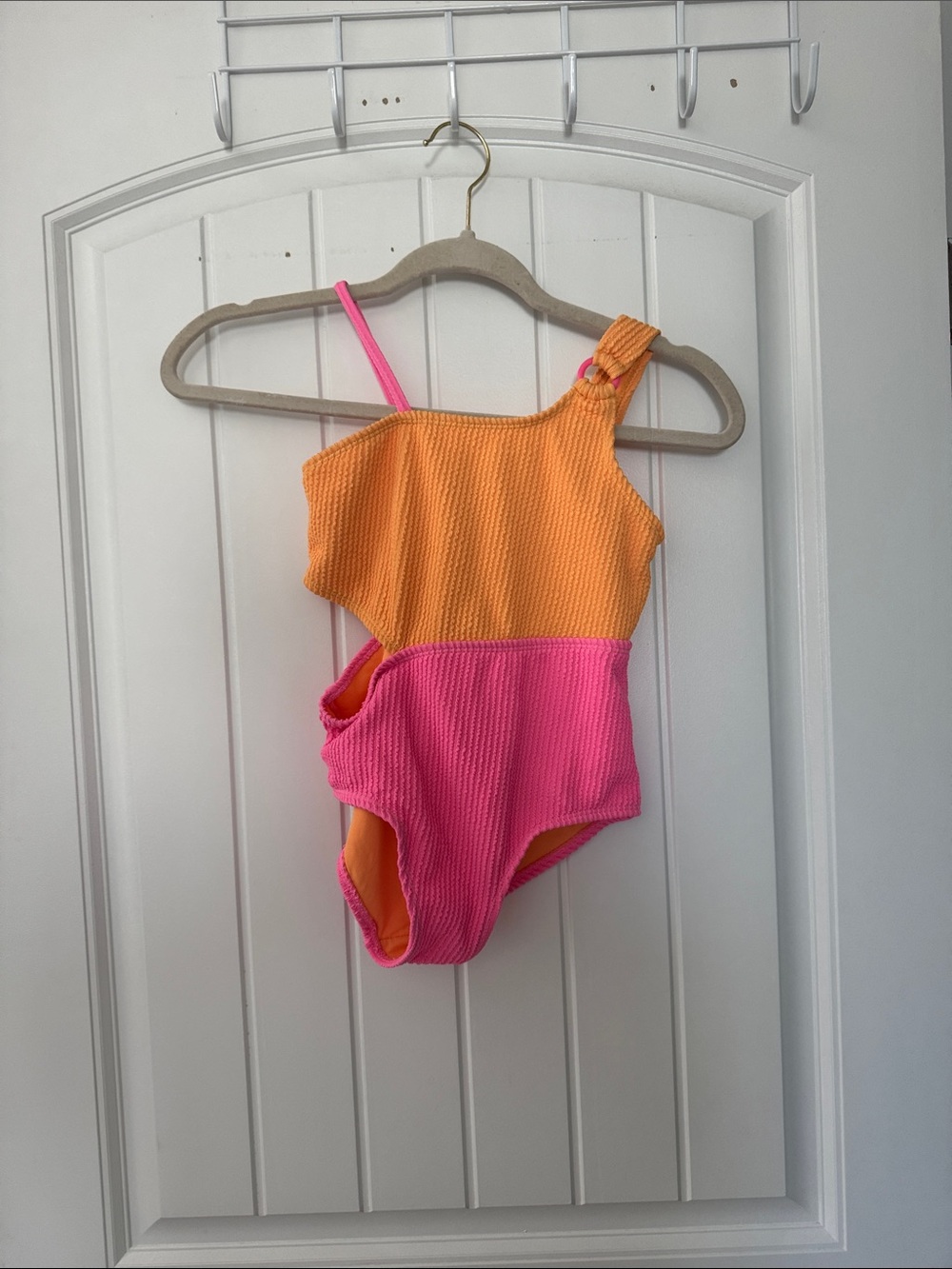 wonder nation Orange & Pink One-Piece Swimsuit with Asymmetrical Straps